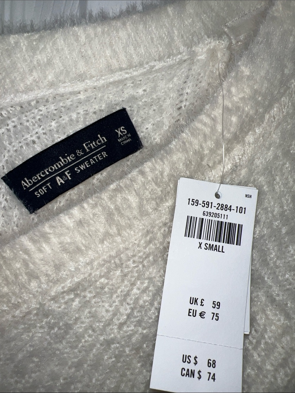 Abercrombie & Fitch Cream Fuzzy V-Neck Long Sleeve Knit Dress - Picture 2 of 3
